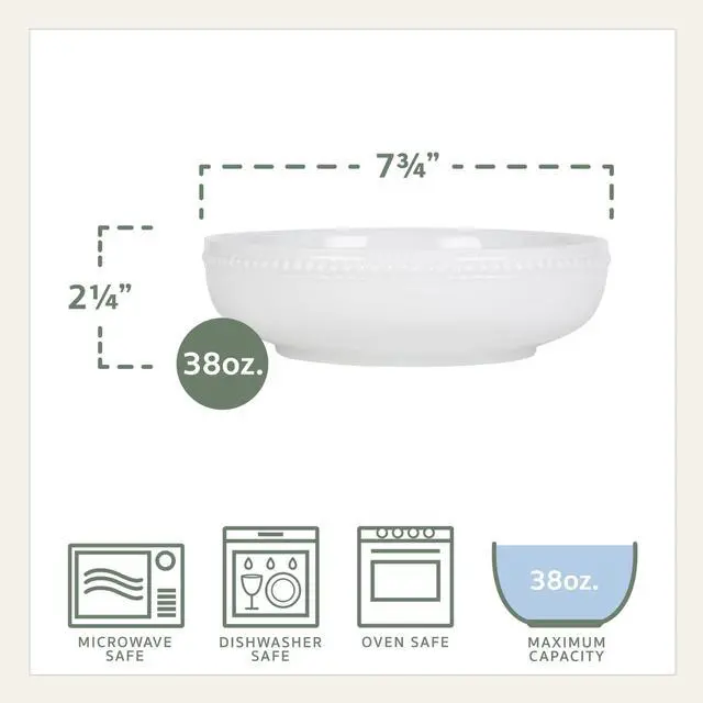 Alt view image 3 of 6 - White by Fitz and Floyd Beaded Dinner Pasta Bowls, Set of 4