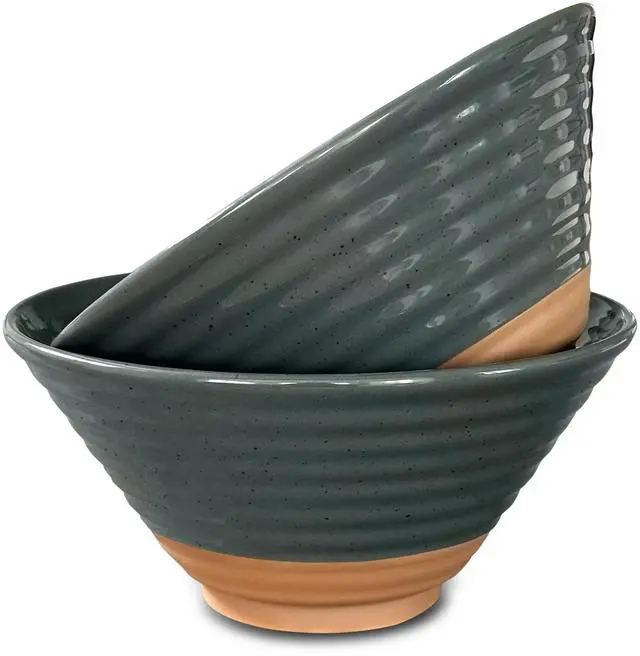 Main image of Ceramic Ramen Bowl Set of 2, 45oz - Great for Pho, Miso Udon Soup, Instant Noodles, Serving, Thai or Asian Food - Microwave Safe Large Japanese Noodle Bowls, Modern Kitchen - Charcoal
