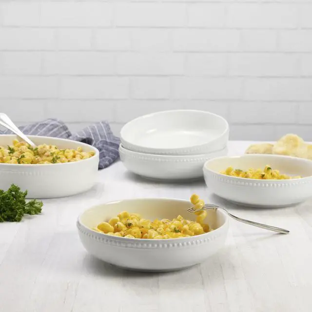 Alt view image 5 of 6 - White by Fitz and Floyd Beaded Dinner Pasta Bowls, Set of 4