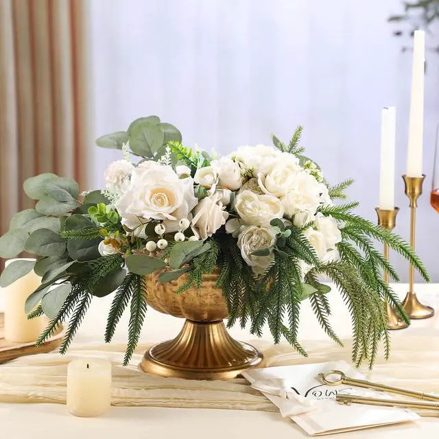 Alt view image 5 of 7 - 2 Pcs Distressed Gold Metal Compote Bowl 8" Wide Gold Compote Vase Flower Fruits Plant Holder Centerpieces for Wedding Birthday Party Anniversary Indoor Outdoor Activity for Most Event