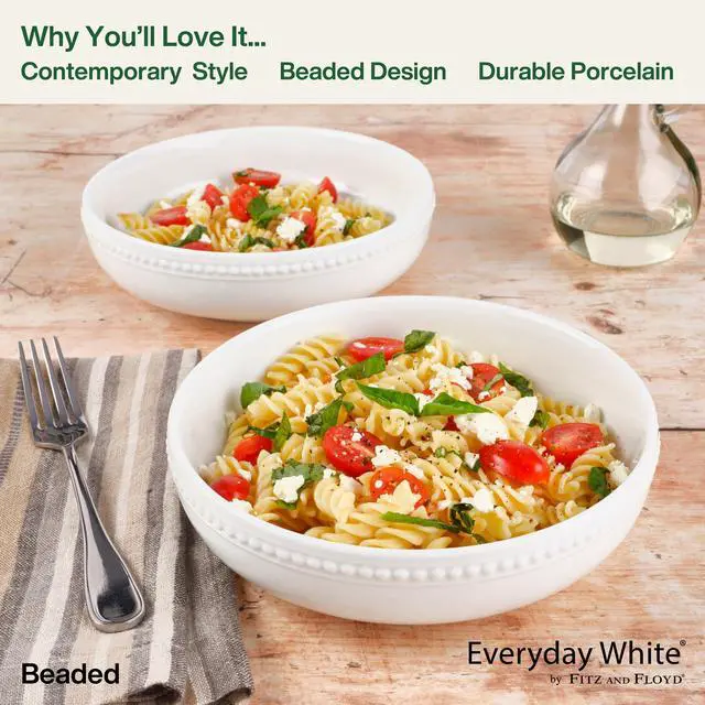Alt view image 4 of 6 - White by Fitz and Floyd Beaded Dinner Pasta Bowls, Set of 4