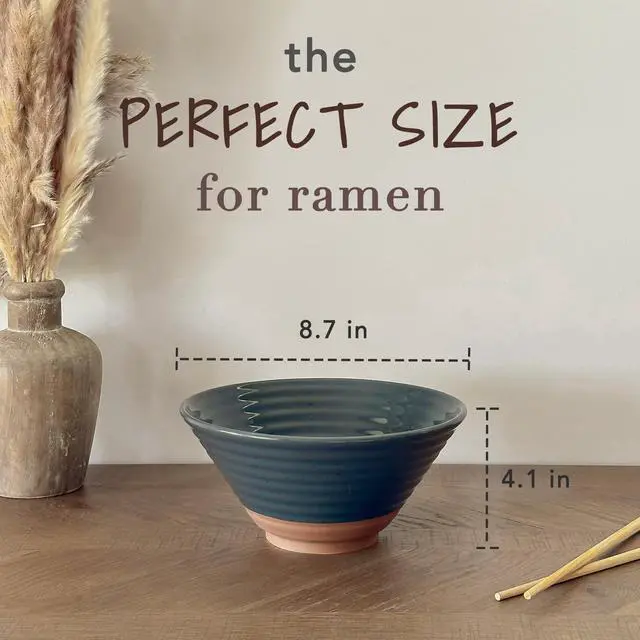 Alt view image 2 of 7 - Ceramic Ramen Bowl Set of 2, 45oz - Great for Pho, Miso Udon Soup, Instant Noodles, Serving, Thai or Asian Food - Microwave Safe Large Japanese Noodle Bowls, Modern Kitchen - Charcoal