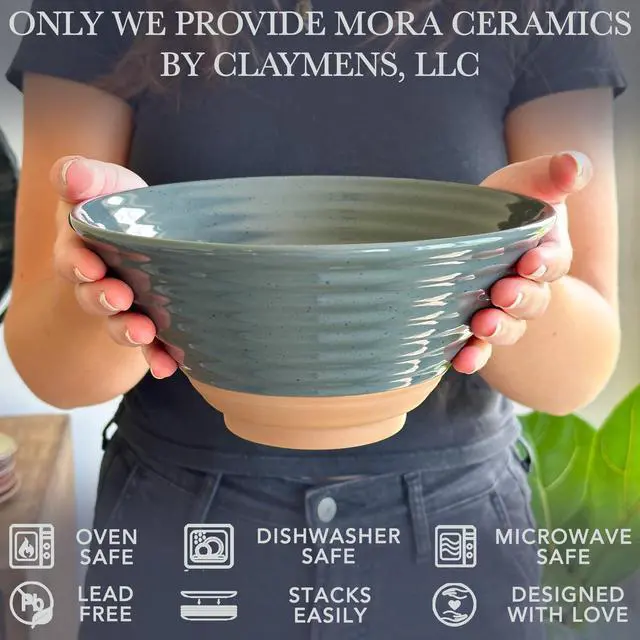 Alt view image 3 of 7 - Ceramic Ramen Bowl Set of 2, 45oz - Great for Pho, Miso Udon Soup, Instant Noodles, Serving, Thai or Asian Food - Microwave Safe Large Japanese Noodle Bowls, Modern Kitchen - Charcoal