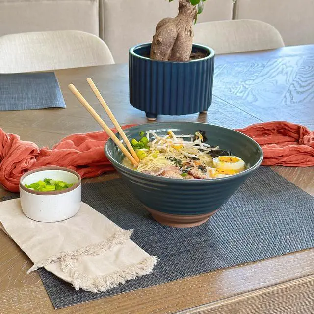 Alt view image 5 of 7 - Ceramic Ramen Bowl Set of 2, 45oz - Great for Pho, Miso Udon Soup, Instant Noodles, Serving, Thai or Asian Food - Microwave Safe Large Japanese Noodle Bowls, Modern Kitchen - Charcoal