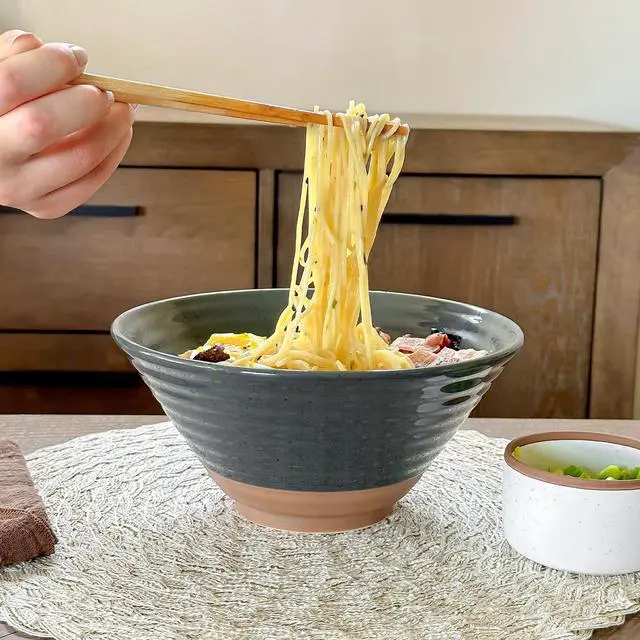 Alt view image 7 of 7 - Ceramic Ramen Bowl Set of 2, 45oz - Great for Pho, Miso Udon Soup, Instant Noodles, Serving, Thai or Asian Food - Microwave Safe Large Japanese Noodle Bowls, Modern Kitchen - Charcoal