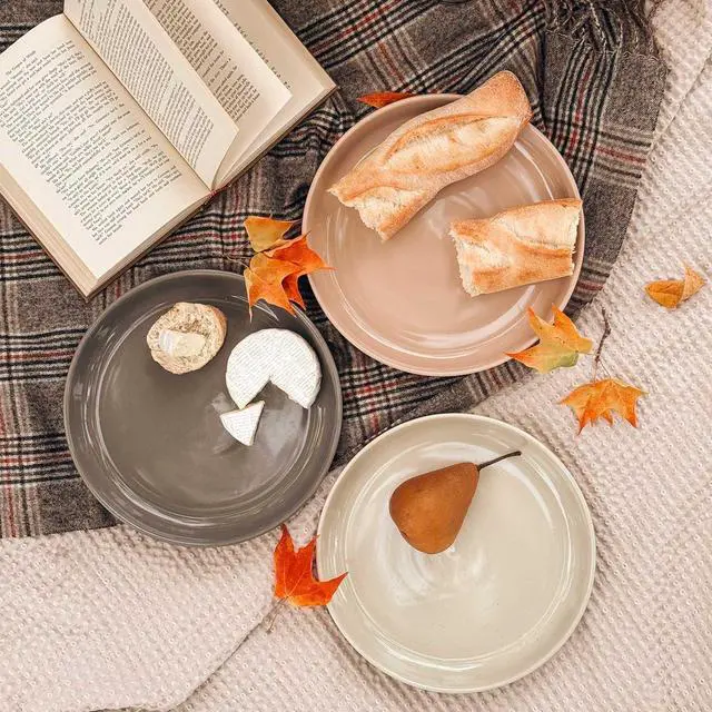 Alt view image 5 of 7 - Ceramic Flat Pasta Bowl Set of 4-35oz, Microwave Safe Plate with High Edge - Modern Porcelain Dinnerware for Kitchen and Eating, Large Wide Bowls/Plates for Serving Dinner, Salad, etc- Neutrals