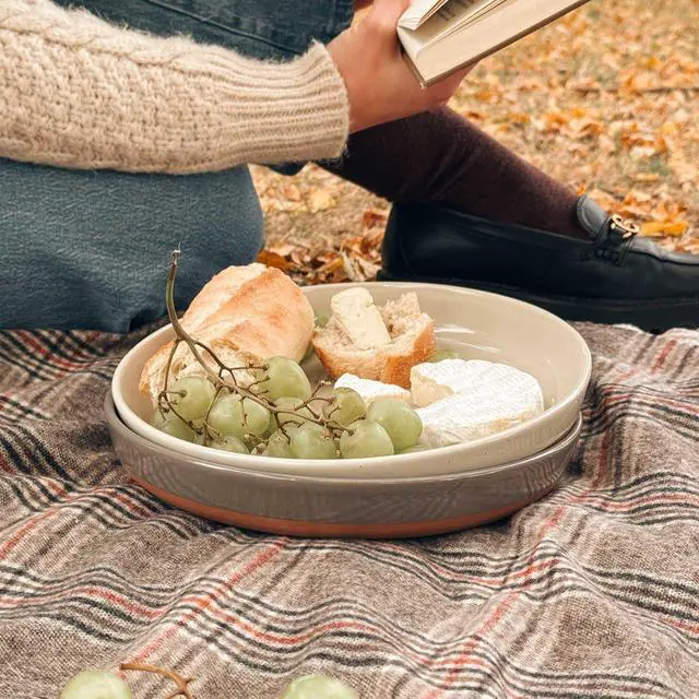 Alt view image 6 of 7 - Ceramic Flat Pasta Bowl Set of 4-35oz, Microwave Safe Plate with High Edge - Modern Porcelain Dinnerware for Kitchen and Eating, Large Wide Bowls/Plates for Serving Dinner, Salad, etc- Neutrals