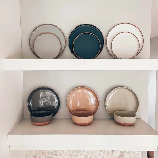 Alt view image 7 of 7 - Ceramic Flat Pasta Bowl Set of 4-35oz, Microwave Safe Plate with High Edge - Modern Porcelain Dinnerware for Kitchen and Eating, Large Wide Bowls/Plates for Serving Dinner, Salad, etc- Neutrals