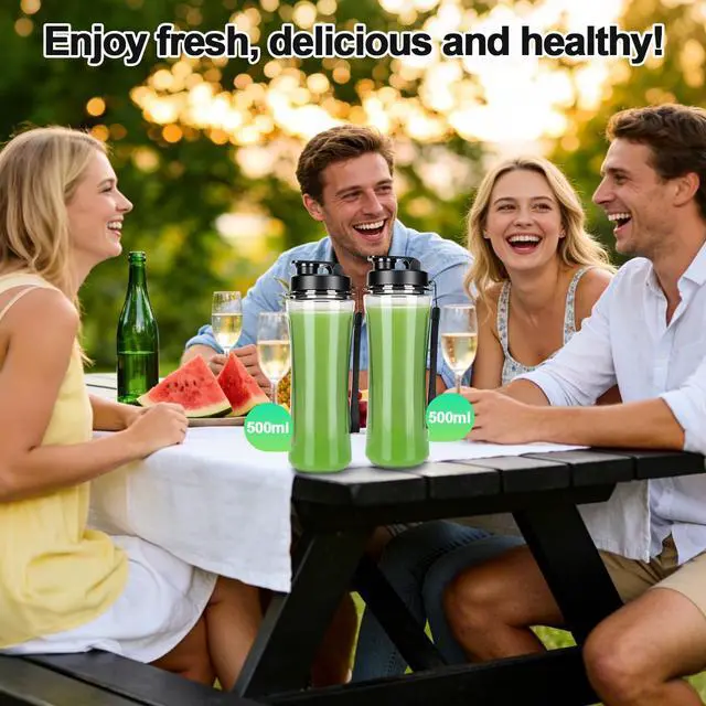 Alt view image 7 of 7 - 500W Personal Blender for Smoothies, Milkshakes and Juices with 4-Fin Blades, 17oz BPA-Free Tritan Portable Cup, Powerful Single-Serve Kitchen Blender