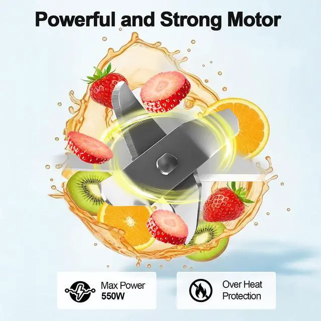 Alt view image 3 of 7 - 500W Personal Blender for Smoothies, Milkshakes and Juices with 4-Fin Blades, 17oz BPA-Free Tritan Portable Cup, Powerful Single-Serve Kitchen Blender