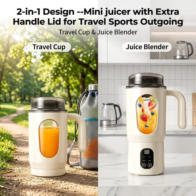 Alt view image 2 of 7 - Portable Blender 20oz Personal Electric Juicer Cup with 12 Blades Auto CleaningRechargeable Travel Blender for Smoothies, Shakes, Salsa, Ice Crushing & Frozen Drinks,with Lid for Direct Drinking