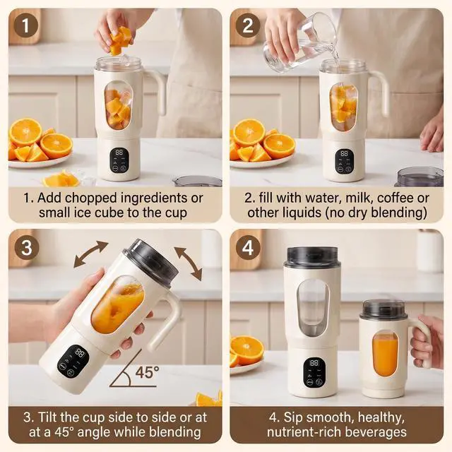 Alt view image 7 of 7 - Portable Blender 20oz Personal Electric Juicer Cup with 12 Blades Auto CleaningRechargeable Travel Blender for Smoothies, Shakes, Salsa, Ice Crushing & Frozen Drinks,with Lid for Direct Drinking