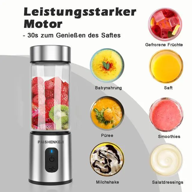 Alt view image 5 of 7 - Glass Portable Blender Smoothies: Mini Personal Blender Shakes and Smoothies Small USB Rechargeable, Baby Food Travel Beach Office Sports Kitchen Gym Use