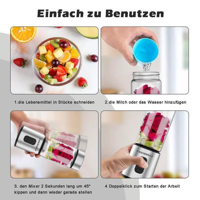 Alt view image 7 of 7 - Glass Portable Blender Smoothies: Mini Personal Blender Shakes and Smoothies Small USB Rechargeable, Baby Food Travel Beach Office Sports Kitchen Gym Use