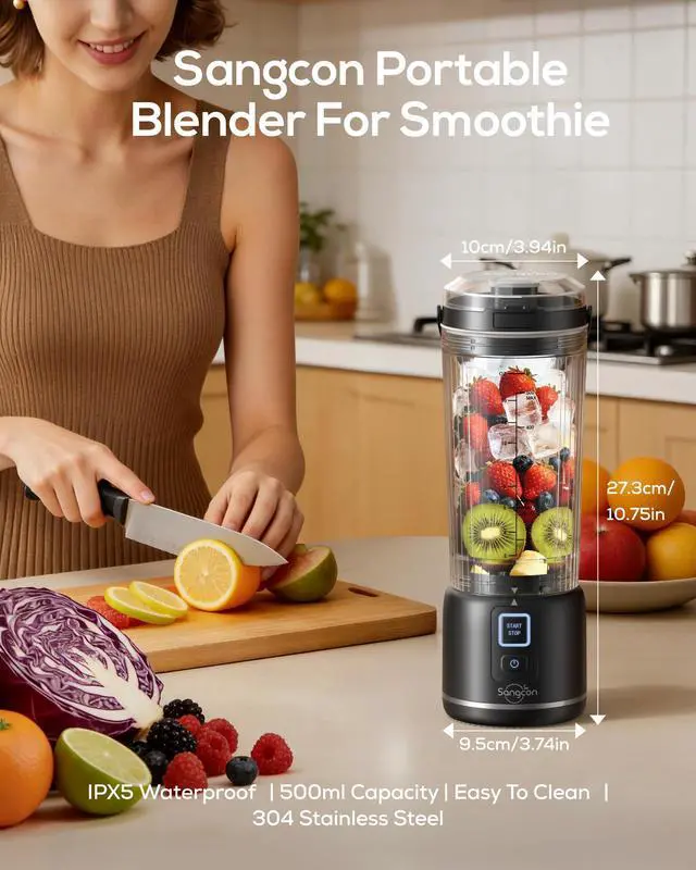 Alt view image 3 of 7 - Personal Portable Blender for Shakes & Smoothies, 6000mAh Cordless USB-C Rechargeable Blender with 2 Blend Modes, Leakproof Travel Lid, Dishwasher Safe, Ideal for Gym Office Kitchen, BPA-Free