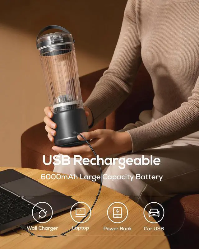 Alt view image 4 of 7 - Personal Portable Blender for Shakes & Smoothies, 6000mAh Cordless USB-C Rechargeable Blender with 2 Blend Modes, Leakproof Travel Lid, Dishwasher Safe, Ideal for Gym Office Kitchen, BPA-Free