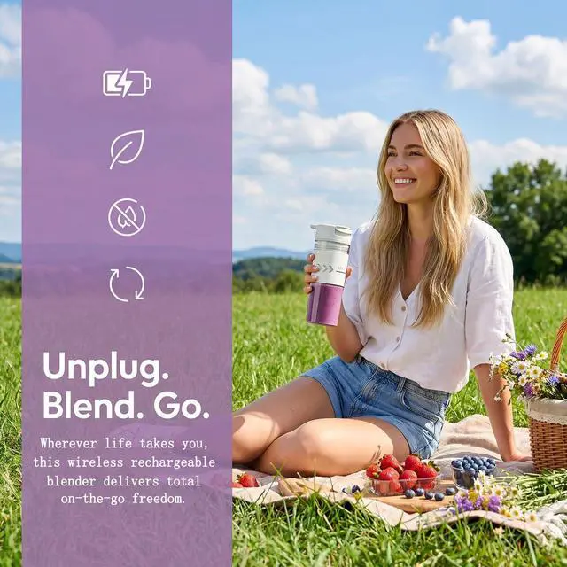 Alt view image 2 of 7 - Portable Blender, Cordless, 24oz Personal Blender for Smoothies and Shakes BPA-Free, USB-C Rechargeable, Dishwasher-Safe Parts, Leak-Proof Lid & Small Clear Cup Included, Holiday Gift Idea