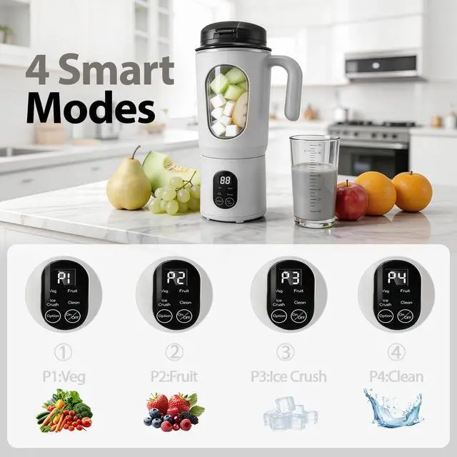 Alt view image 2 of 7 - Portable Blender for Smoothies, 580ML USB-C Rechargeable Juicer Cup (White)