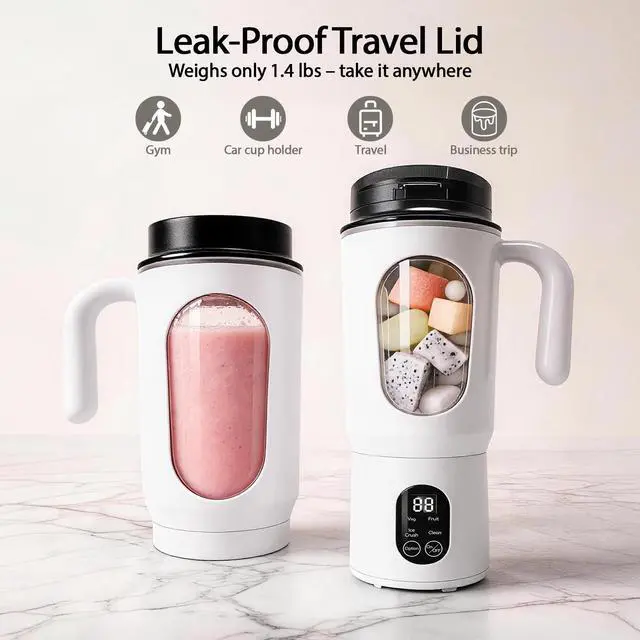 Alt view image 3 of 7 - Portable Blender for Smoothies, 580ML USB-C Rechargeable Juicer Cup (White)