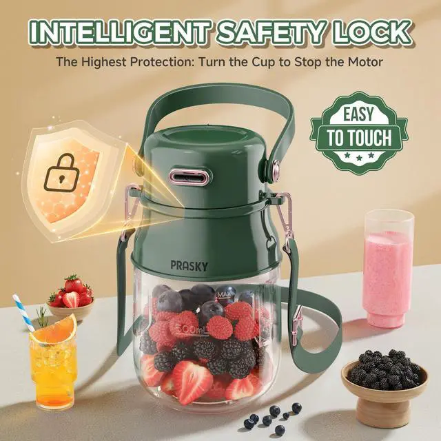 Alt view image 2 of 7 - Portable Blender, Personal Blenders for Shakes and Smoothies with 27oz Cup, Lid and Shoulder Strap, Type-C USB Rechargeable, Personal Size Blenders BPA-free for Travel/Kitchen(Green)