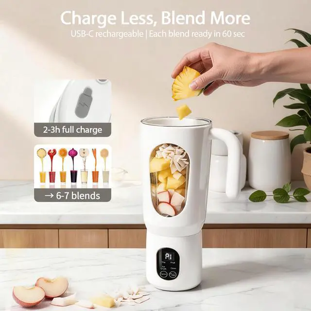 Alt view image 4 of 7 - Portable Blender for Smoothies, 580ML USB-C Rechargeable Juicer Cup (White)