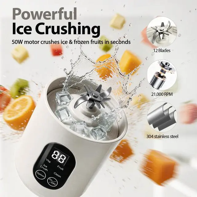Alt view image 5 of 7 - Portable Blender for Smoothies, 580ML USB-C Rechargeable Juicer Cup (White)