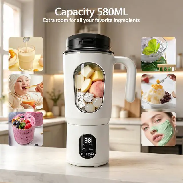 Alt view image 6 of 7 - Portable Blender for Smoothies, 580ML USB-C Rechargeable Juicer Cup (White)