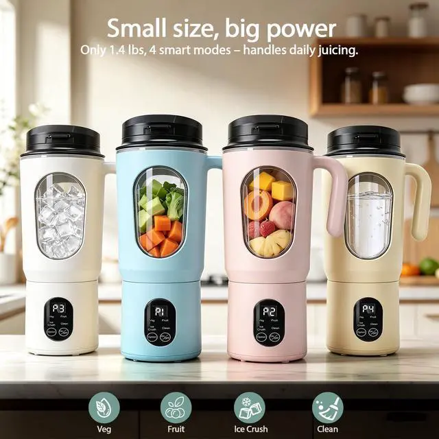 Alt view image 7 of 7 - Portable Blender for Smoothies, 580ML USB-C Rechargeable Juicer Cup (White)
