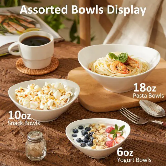 Alt view image 3 of 7 - 7 Inch Salad Bowls Set of 6, 18 oz Large Soup Bowls Microwave & Dishwasher Safe, for Pasta, Snacks, White
