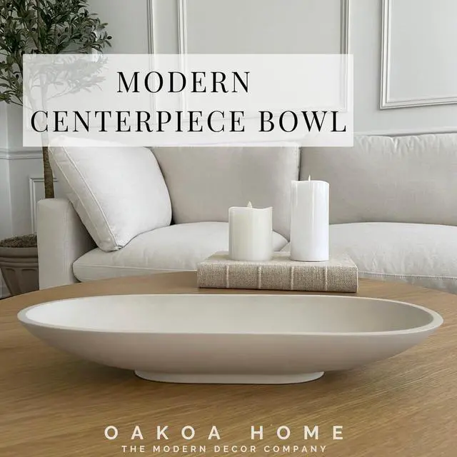 Alt view image 3 of 6 - Concrete Large Decorative Bowl for Home Decor - Long Decorative Centerpiece Bowl for Table - Coffee Table Bowl for Entryway Table - Large Dough Bowl Decor