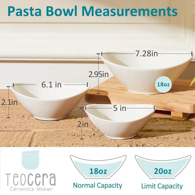 Alt view image 5 of 7 - 7 Inch Salad Bowls Set of 6, 18 oz Large Soup Bowls Microwave & Dishwasher Safe, for Pasta, Snacks, White