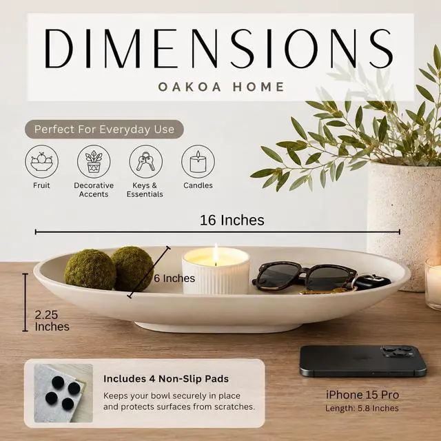Alt view image 5 of 6 - Concrete Large Decorative Bowl for Home Decor - Long Decorative Centerpiece Bowl for Table - Coffee Table Bowl for Entryway Table - Large Dough Bowl Decor