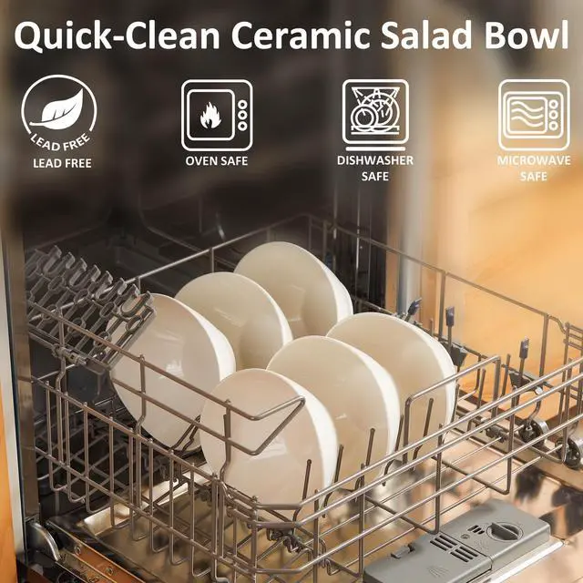 Alt view image 7 of 7 - 7 Inch Salad Bowls Set of 6, 18 oz Large Soup Bowls Microwave & Dishwasher Safe, for Pasta, Snacks, White