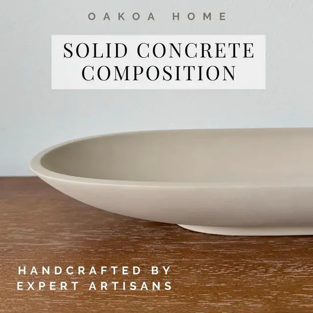 Alt view image 4 of 6 - Concrete Large Decorative Bowl for Home Decor - Long Decorative Centerpiece Bowl for Table - Coffee Table Bowl for Entryway Table - Large Dough Bowl Decor