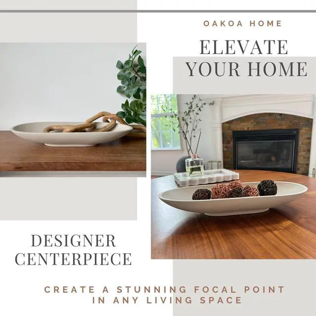 Alt view image 6 of 6 - Concrete Large Decorative Bowl for Home Decor - Long Decorative Centerpiece Bowl for Table - Coffee Table Bowl for Entryway Table - Large Dough Bowl Decor