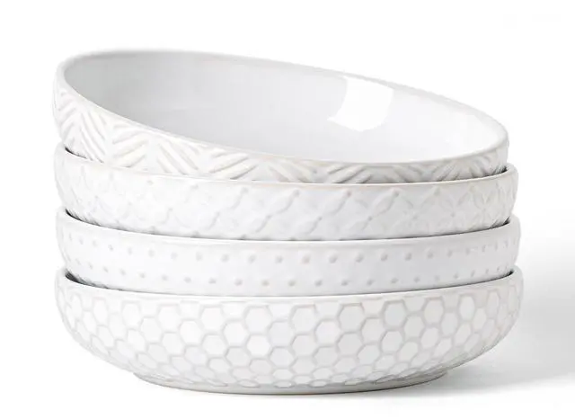 Main image of Embossed Ceramic Pasta Bowls, 42 oz Bowl Plates Set,9-Inch Large Serving Bowls Set of 4, Perfect for Pasta, Salad, Fruit, Sturdy&Stackable, Microwave & Dishwasher Safe