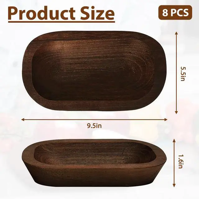 Alt view image 3 of 6 - 8 Pack Dough Bowl for Candle 9.5 x 5.5 Inch, Wooden Dough Bowls Paulownia, Rustic Bowl Vintage, Dough Bowl Decor for Candle, Brown