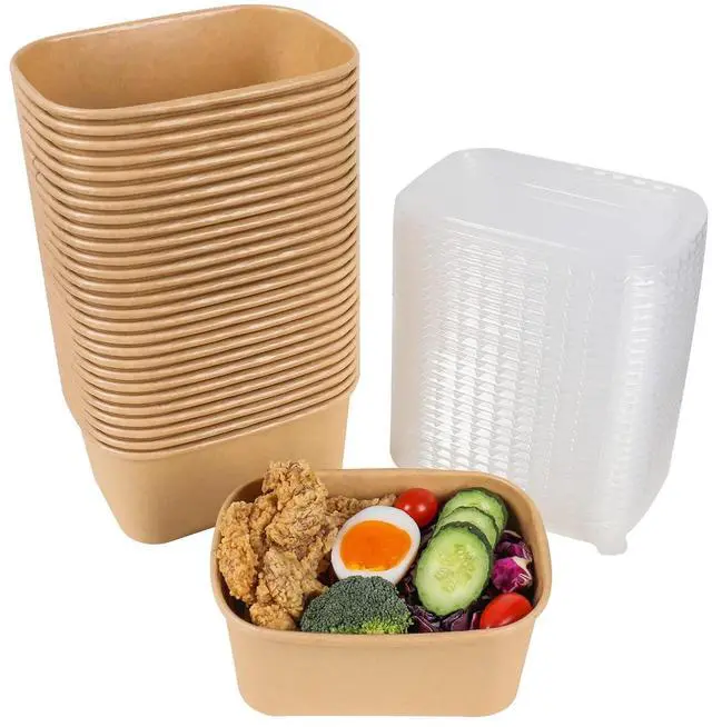 Main image of 34 oz Disposable Kraft paper salad bowls with lids, Food containers Soup Bowls Party Supplies Treat Bowls 50 Pack