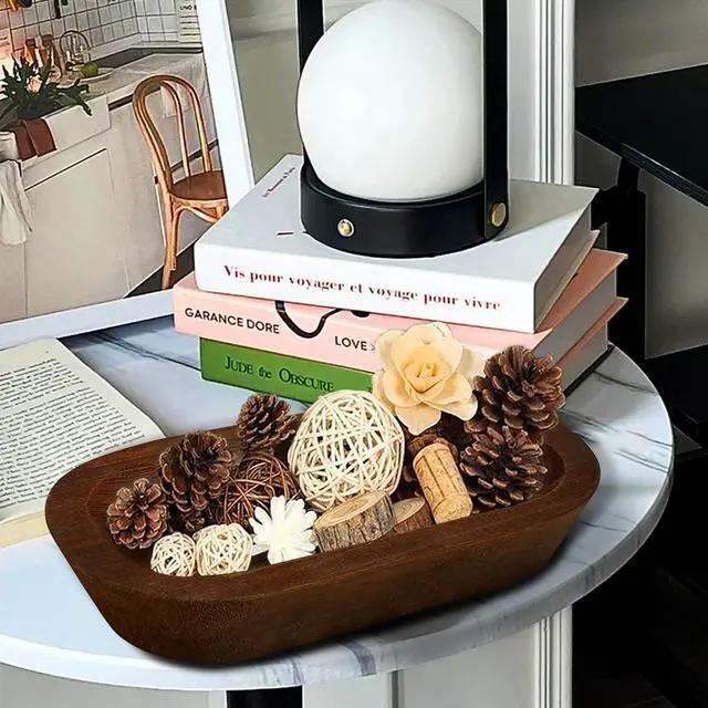 Alt view image 4 of 6 - 8 Pack Dough Bowl for Candle 9.5 x 5.5 Inch, Wooden Dough Bowls Paulownia, Rustic Bowl Vintage, Dough Bowl Decor for Candle, Brown