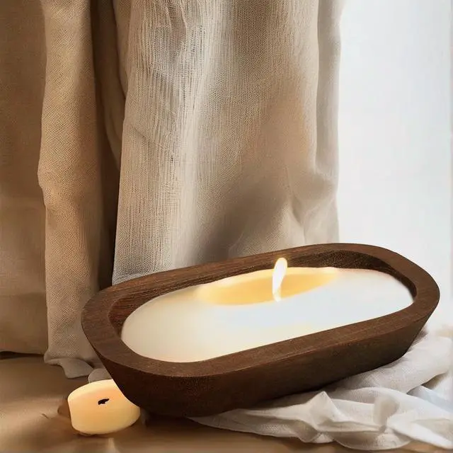 Alt view image 5 of 6 - 8 Pack Dough Bowl for Candle 9.5 x 5.5 Inch, Wooden Dough Bowls Paulownia, Rustic Bowl Vintage, Dough Bowl Decor for Candle, Brown