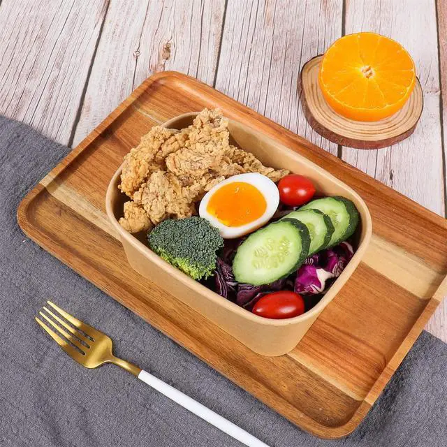 Alt view image 3 of 6 - 34 oz Disposable Kraft paper salad bowls with lids, Food containers Soup Bowls Party Supplies Treat Bowls 50 Pack