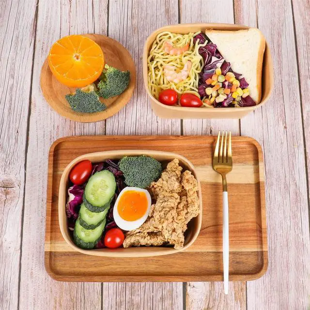 Alt view image 5 of 6 - 34 oz Disposable Kraft paper salad bowls with lids, Food containers Soup Bowls Party Supplies Treat Bowls 50 Pack