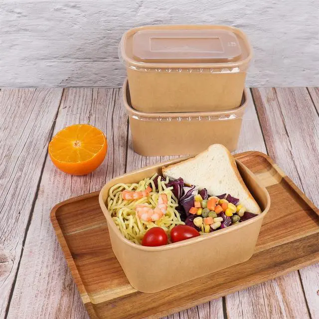 Alt view image 2 of 6 - 34 oz Disposable Kraft paper salad bowls with lids, Food containers Soup Bowls Party Supplies Treat Bowls 50 Pack
