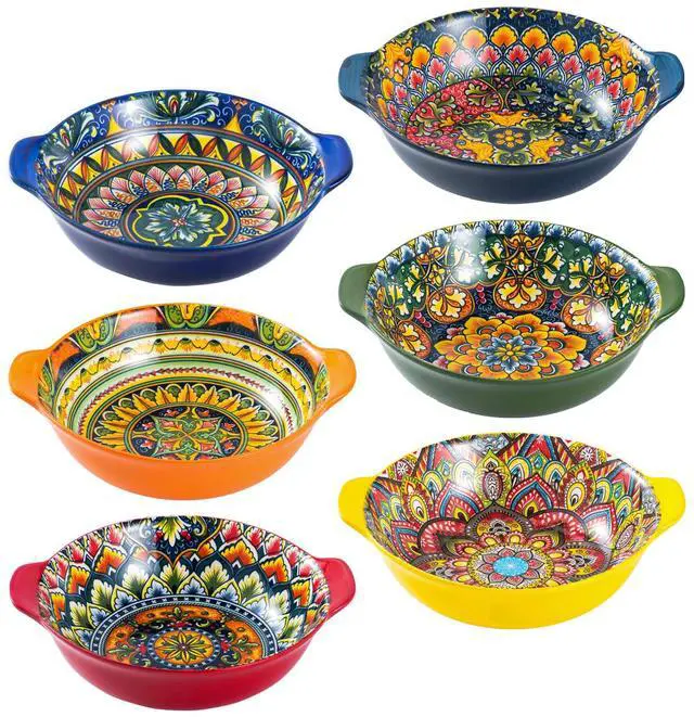 Main image of Ceramic Soup Bowls Set, 14 oz Cereal Bowl Set of 6, Small Dessert Bowls with Handle, Boho Serving Bowls Set for Kitchen, Snack, Salad, Microwave & Dishwasher Safe
