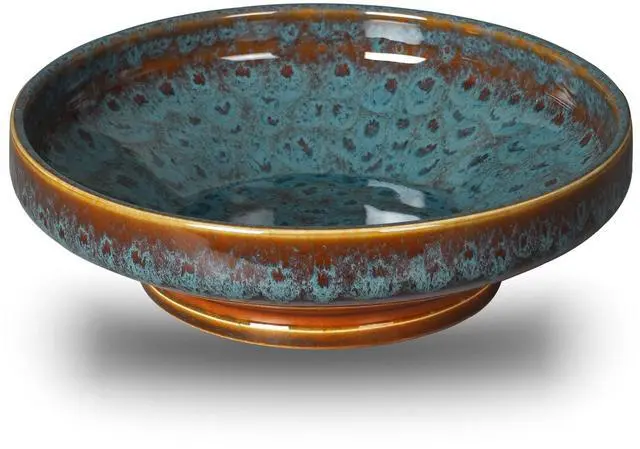 Main image of Ceramic Fruit Bowl for Kitchen Counter,Decorative Pedestal Bowl for Table Countertop,Large Footed Serving Bowl,10.2 Inch (peacock Green)