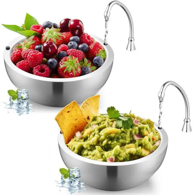 Main image of 2 Pack 35 oz Dip Chiller Bowl Stainless Steel Double Walled Insulated Ice Serving Bowl for Parties Salsa, Guacamole, Condiments, Sauces, Salad & Food Hot or Cold