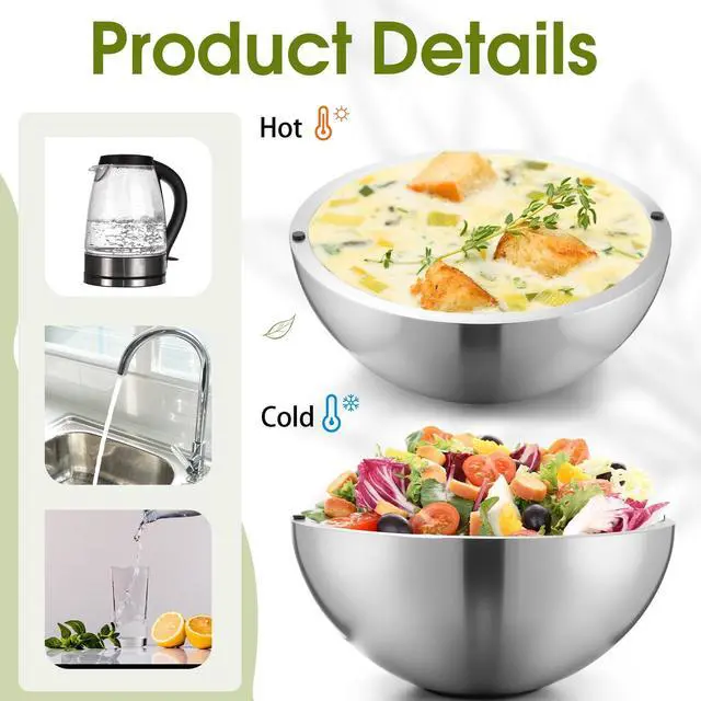 Alt view image 6 of 7 - 2 Pack 35 oz Dip Chiller Bowl Stainless Steel Double Walled Insulated Ice Serving Bowl for Parties Salsa, Guacamole, Condiments, Sauces, Salad & Food Hot or Cold