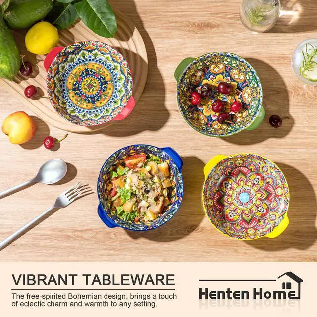 Alt view image 5 of 7 - Ceramic Soup Bowls Set, 14 oz Cereal Bowl Set of 6, Small Dessert Bowls with Handle, Boho Serving Bowls Set for Kitchen, Snack, Salad, Microwave & Dishwasher Safe