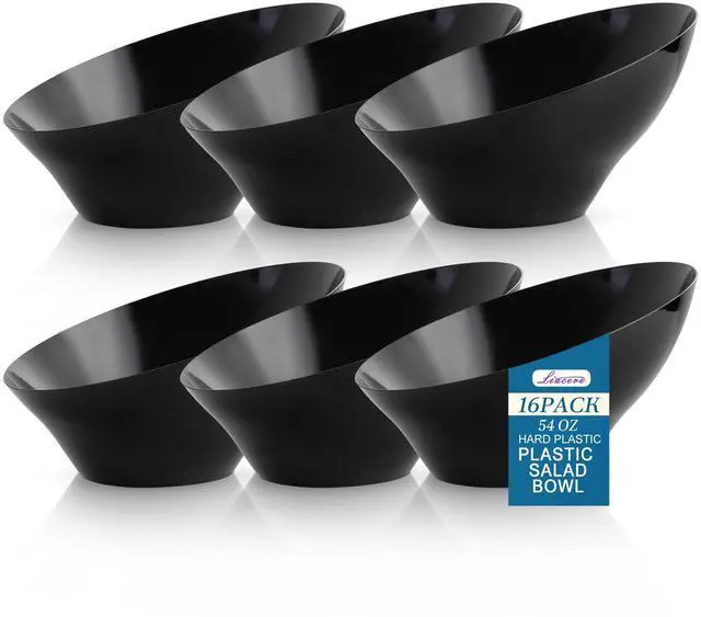 Main image of 16PCS Black Plastic Bowls - 54 OZ Angled Serving Bowls Disposable for Chip - Candy Party Table Salad and Fruit for Party & Wedding & New Year