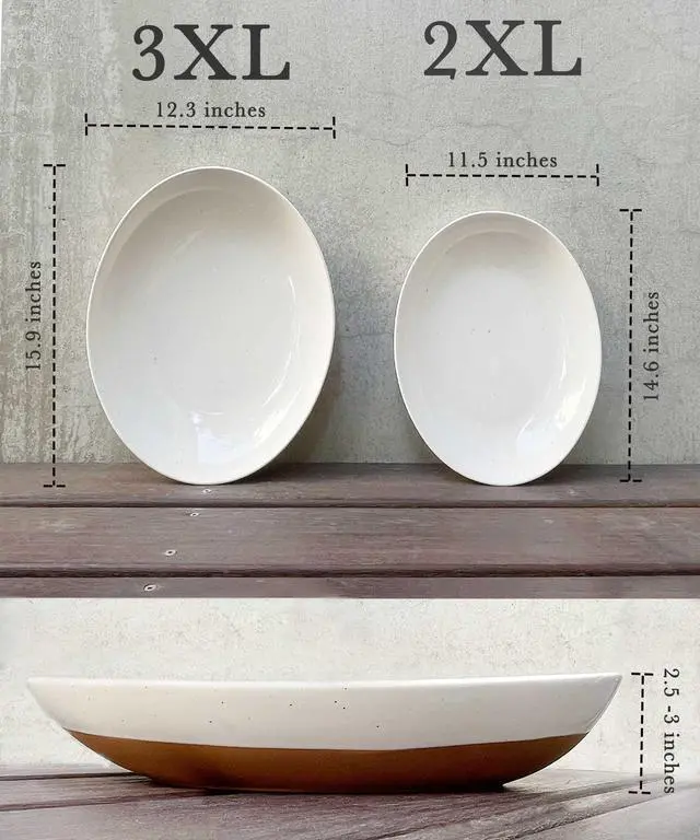 Alt view image 2 of 7 - Ceramic Large Serving Bowls- Set of 2 Oval Platters for Entertaining. Modern Kitchen Dishes for Dinner, Fruit, Salad, Turkey, etc. Oven, Dishwasher Safe, 110/80 oz, 16" / 14.6" - Vanilla White
